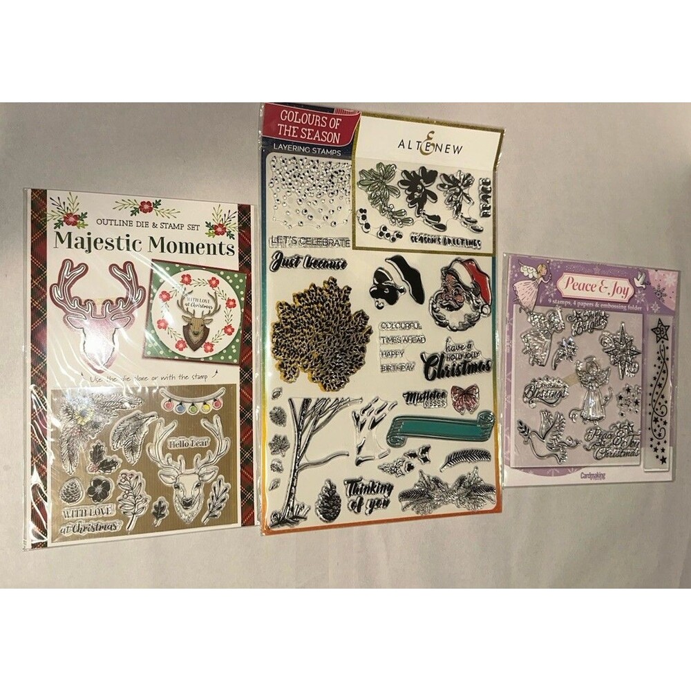 Christmas Clear Acrylic Stamp Lot Altenew Majestic Moments Peace & Joy Craft 3pc